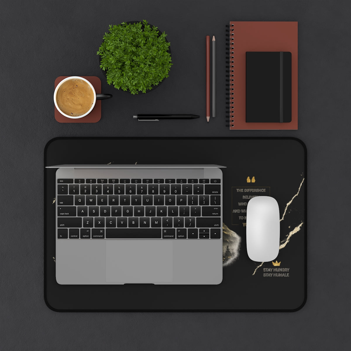 Motivational Desk Mat — "Focus, Plan, Execute, Succeed" Mountain Office Mousepad