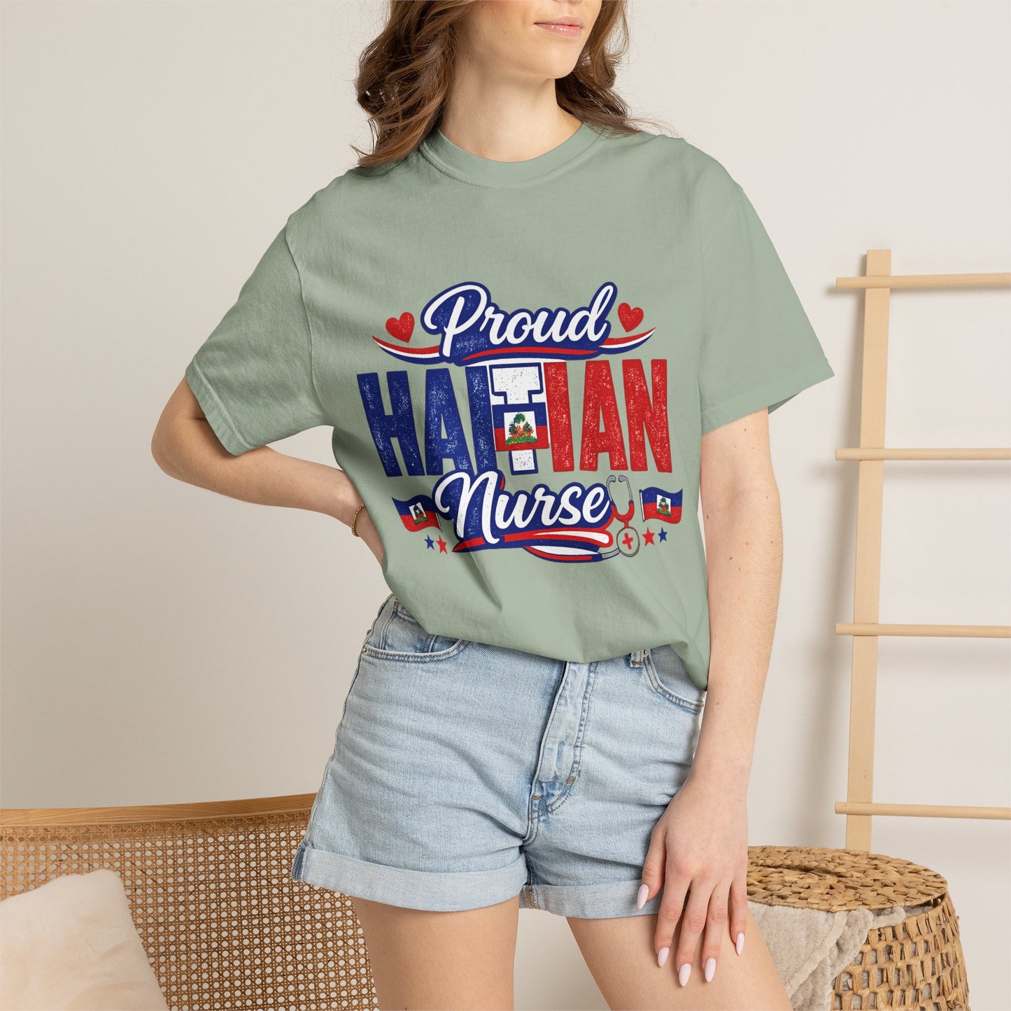 Proud Haitian Nurse T-Shirt — Red, White & Blue Medical Tee