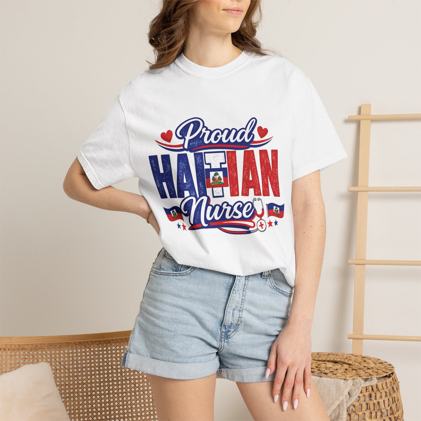 Proud Haitian Nurse T-Shirt — Red, White & Blue Medical Tee