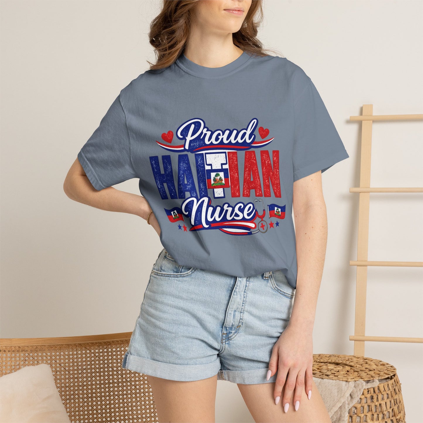 Proud Haitian Nurse T-Shirt — Red, White & Blue Medical Tee