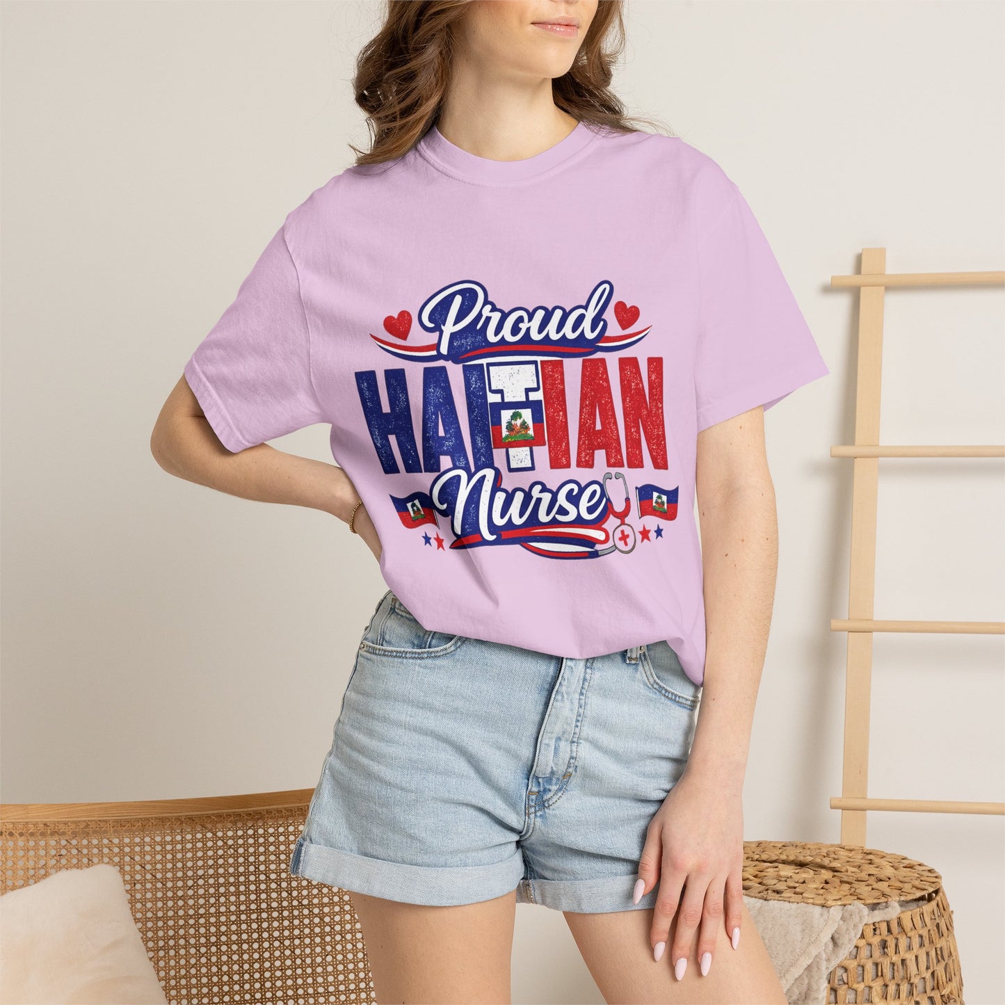 Proud Haitian Nurse T-Shirt — Red, White & Blue Medical Tee