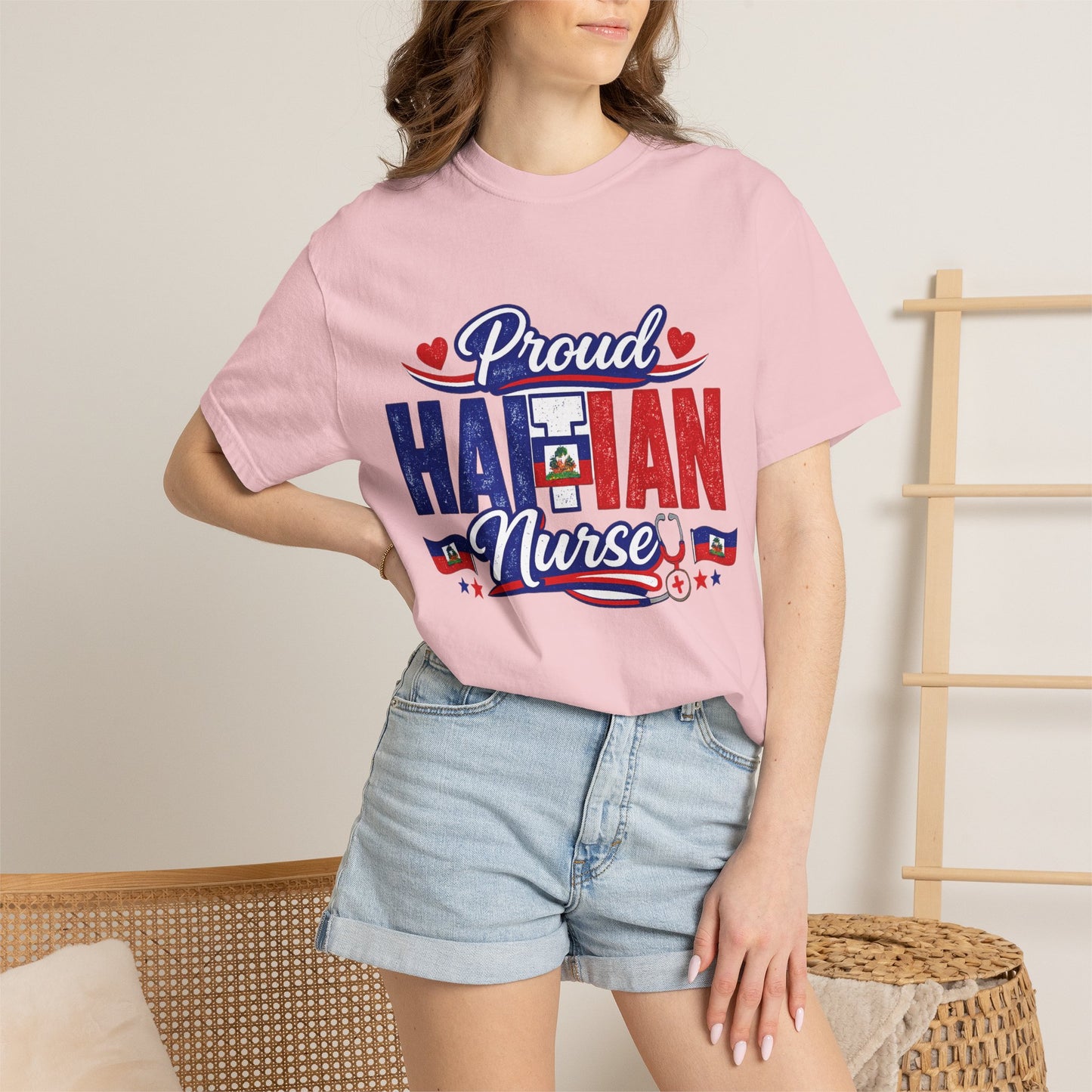 Proud Haitian Nurse T-Shirt — Red, White & Blue Medical Tee