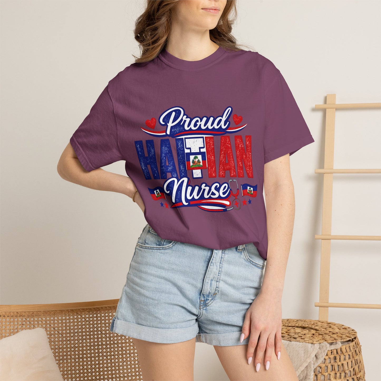 Proud Haitian Nurse T-Shirt — Red, White & Blue Medical Tee