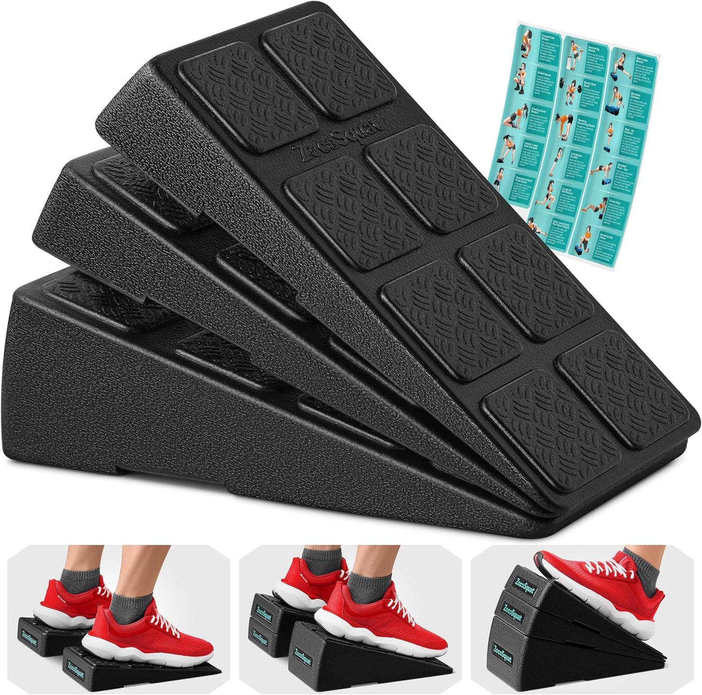Squat Wedge Set - 3 Stackable Angles for Calf Stretching, Squat Depth & Ankle Mobility