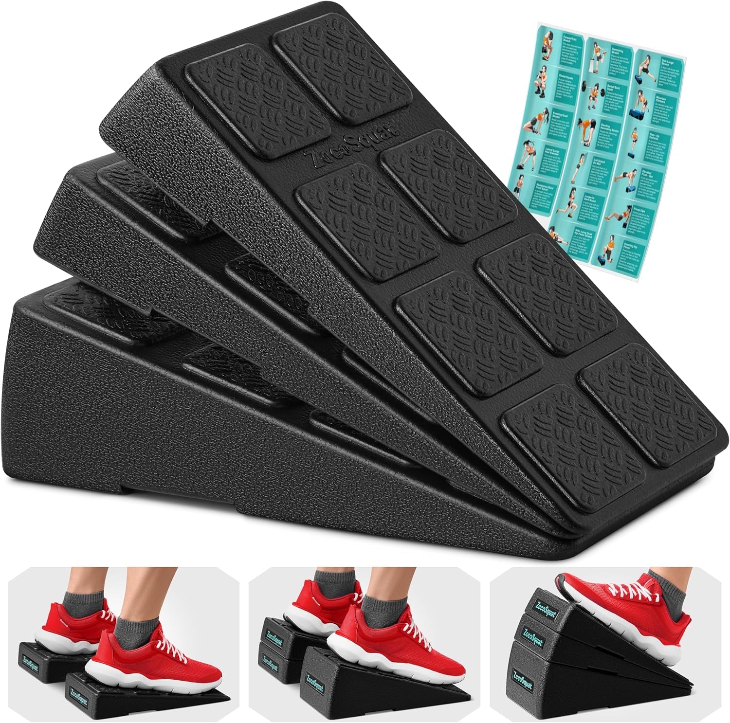 Squat Wedge Set - 3 Stackable Angles for Calf Stretching, Squat Depth & Ankle Mobility