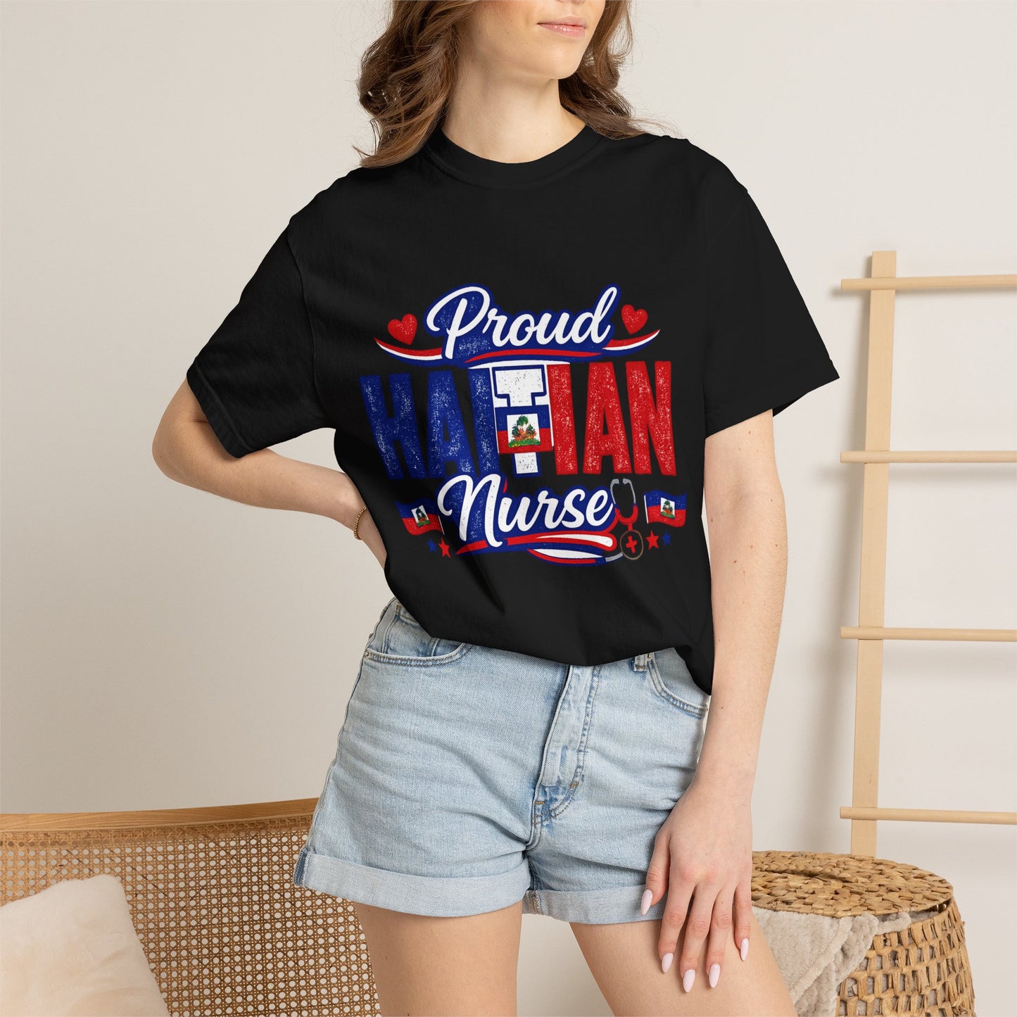 Proud Haitian Nurse T-Shirt — Red, White & Blue Medical Tee