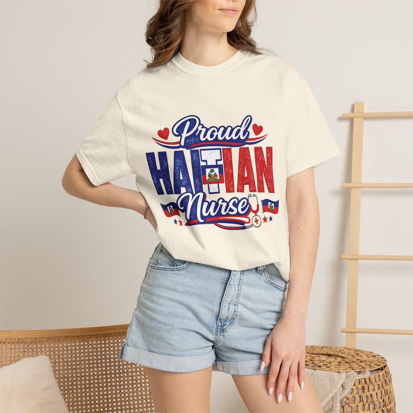 Proud Haitian Nurse T-Shirt — Red, White & Blue Medical Tee