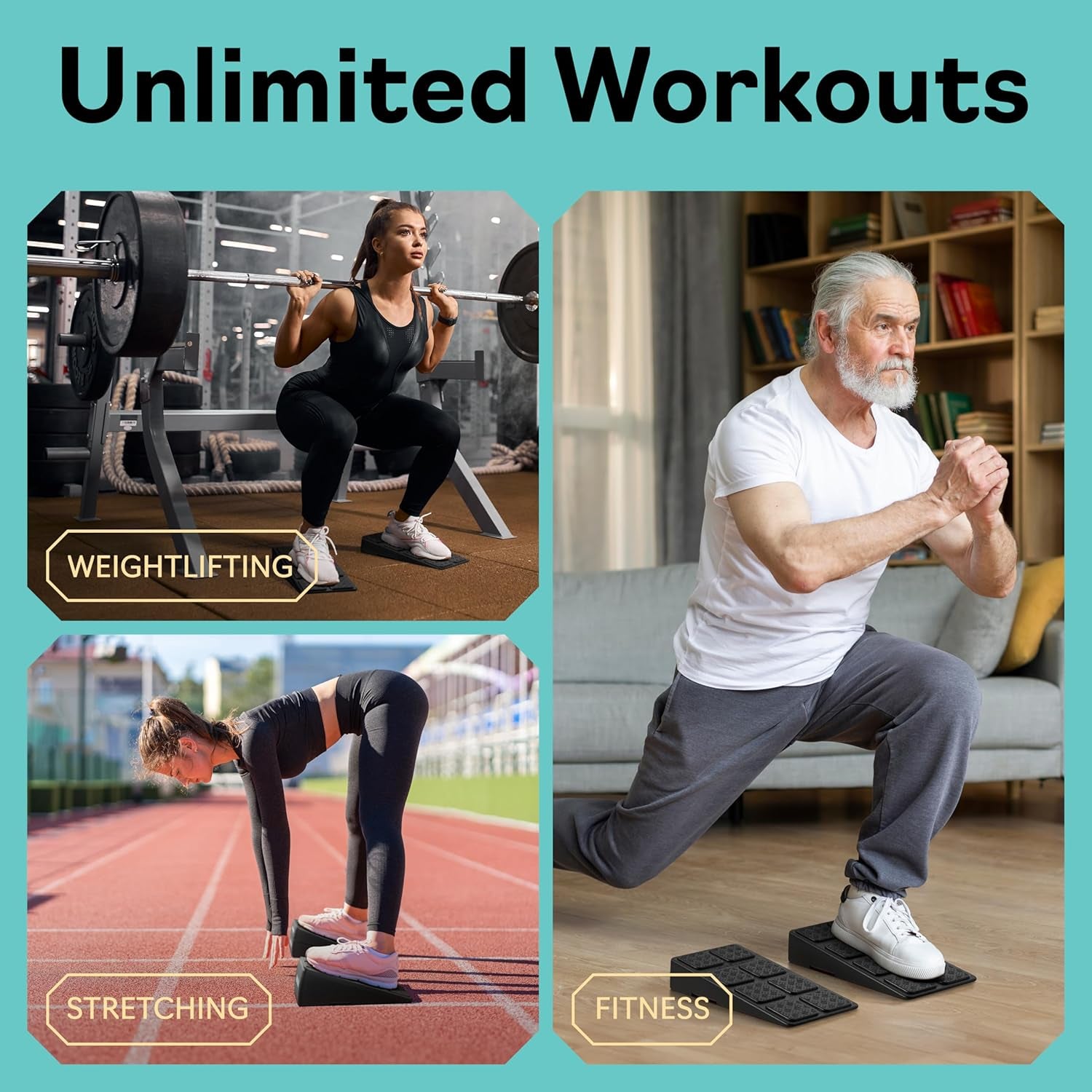 Squat Wedge Set - 3 Stackable Angles for Calf Stretching, Squat Depth & Ankle Mobility