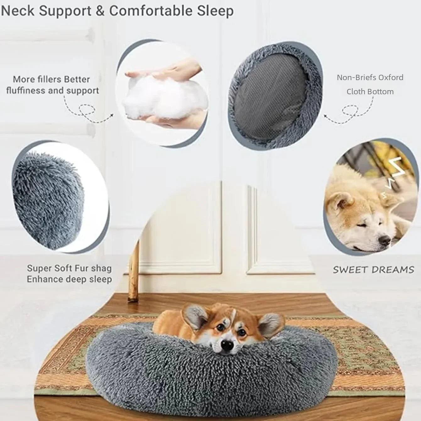 Calming Round Dog Bed (40–90cm) – 6 Sizes, Ultra Soft & Warm