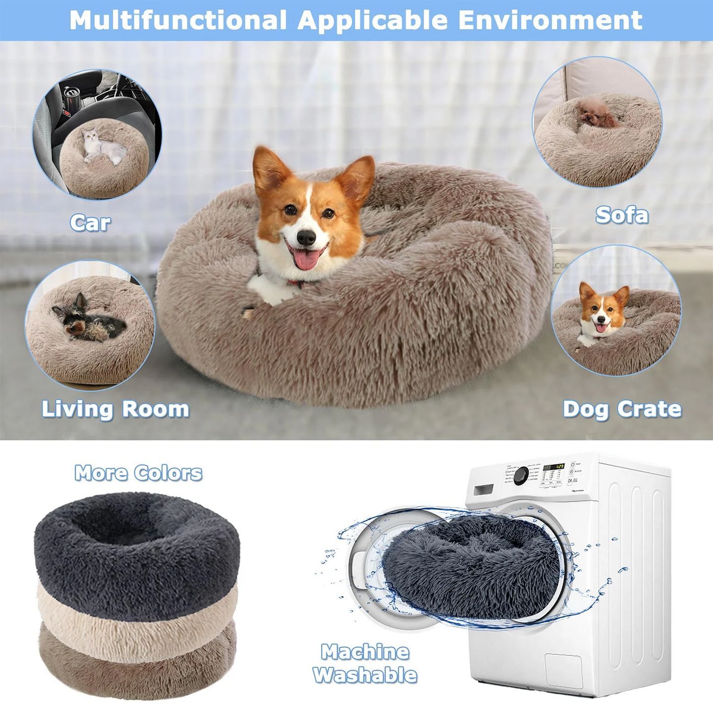 Calming Round Dog Bed (40–90cm) – 6 Sizes, Ultra Soft & Warm