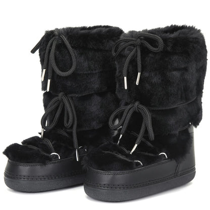 Fluffy Fur Boots 2024 Winter Fashion Sexy Faux Fox Fur Snow Boots Ladies Furry Warm Cotton Boots Female Outdoor Ski Boots