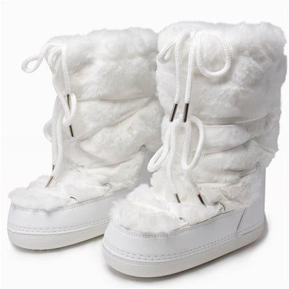 Fluffy Fur Boots 2024 Winter Fashion Sexy Faux Fox Fur Snow Boots Ladies Furry Warm Cotton Boots Female Outdoor Ski Boots