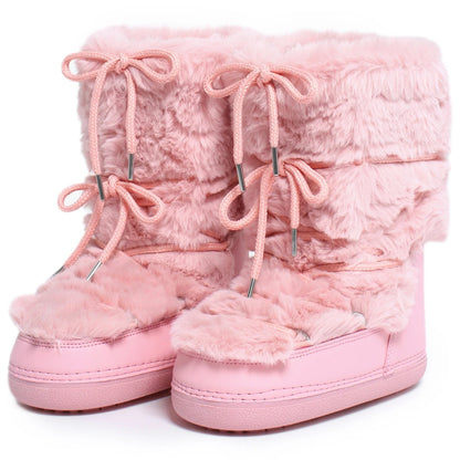 Fluffy Fur Boots 2024 Winter Fashion Sexy Faux Fox Fur Snow Boots Ladies Furry Warm Cotton Boots Female Outdoor Ski Boots
