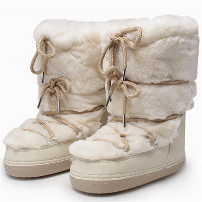 Fluffy Fur Boots 2024 Winter Fashion Sexy Faux Fox Fur Snow Boots Ladies Furry Warm Cotton Boots Female Outdoor Ski Boots