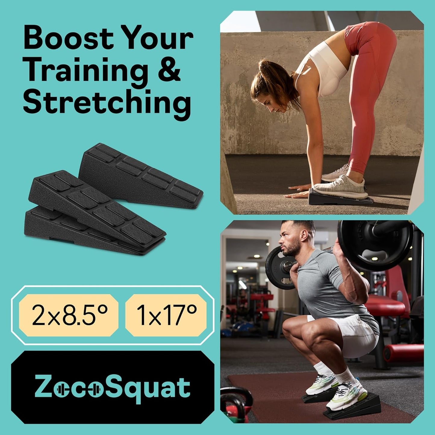Squat Wedge Set - 3 Stackable Angles for Calf Stretching, Squat Depth & Ankle Mobility