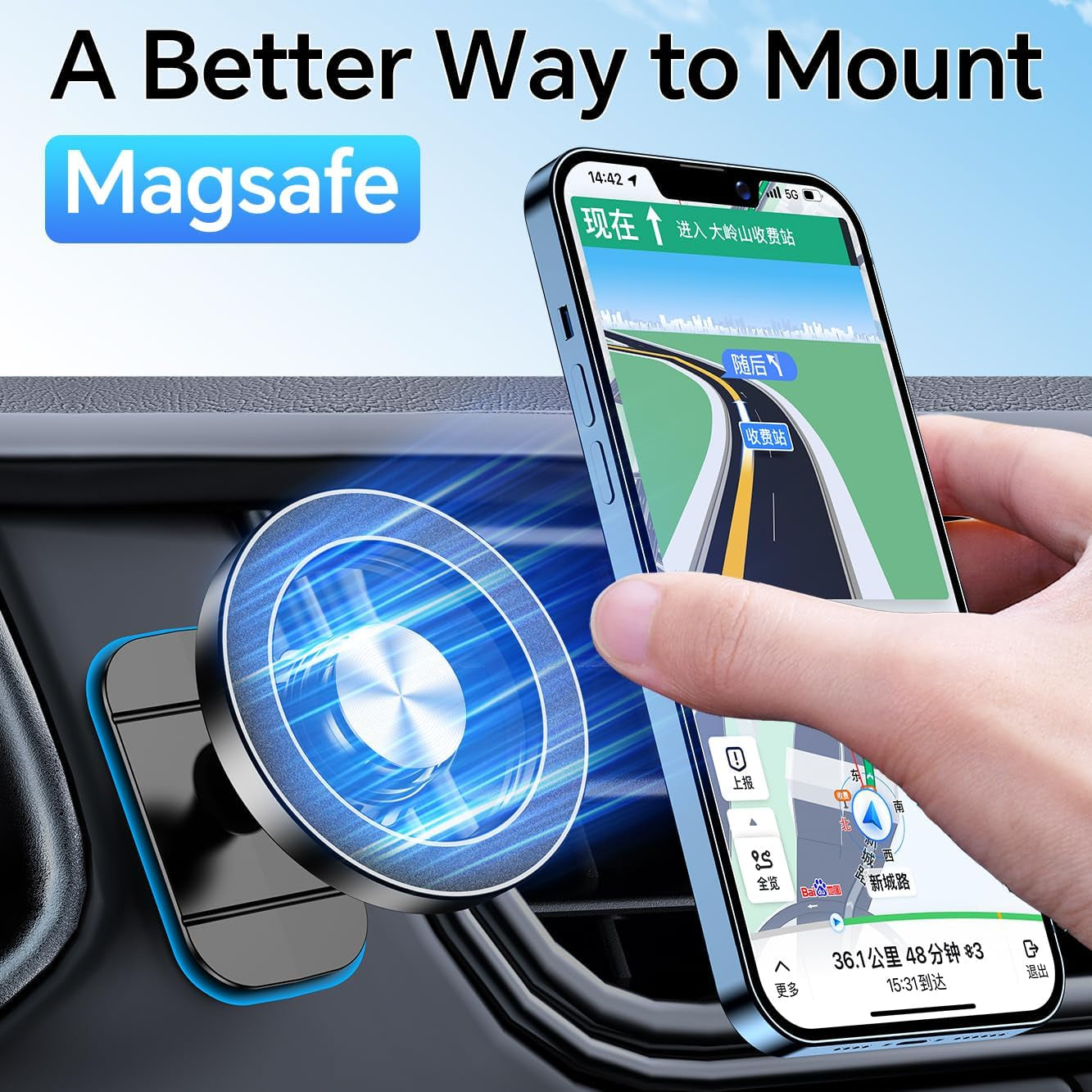 MagSafe Car Mount for iPhone - 20 Strong Magnets, 360° Rotation, Hands-Free Dashboard Holder for iPhone 15/14/13/12 Pro Max & Magsafe Accessories